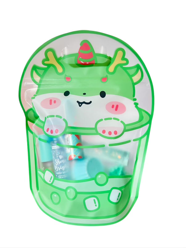 Lippie Bag Kawaii - 10 Beautiful Lipsticks in 4 Colorful Design, Reusable Zipper Bag with Balms,Glosses, Dyes & More.