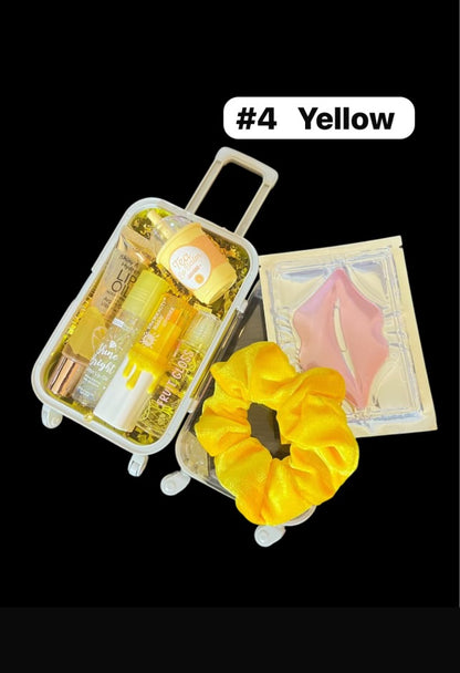 Mini Suitcase  Lip Glos Bundle ( lip oil, lip gloss, lip balm + scrunchie + random hydrating lip mask ).