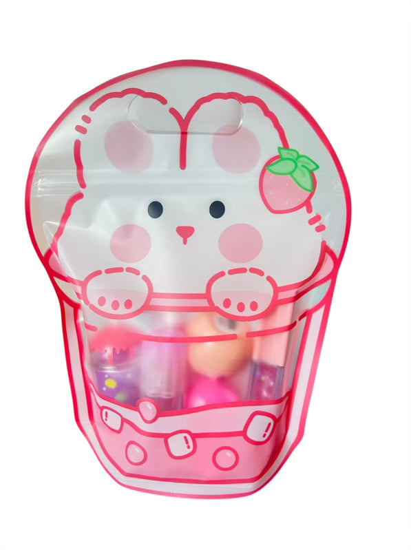 Lippie Bag Kawaii - 7 Beautiful Lipsticks in 4 Colorful Design, Reusable Zipper Bag with Balms,Glosses, Dyes & More.