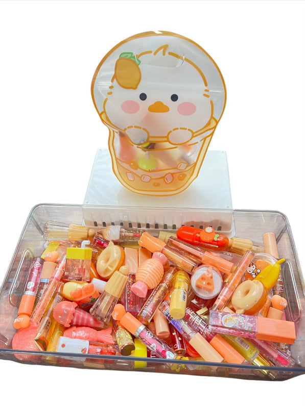Lippie Bag Kawaii - 7 Beautiful Lipsticks in 4 Colorful Design, Reusable Zipper Bag with Balms,Glosses, Dyes & More.