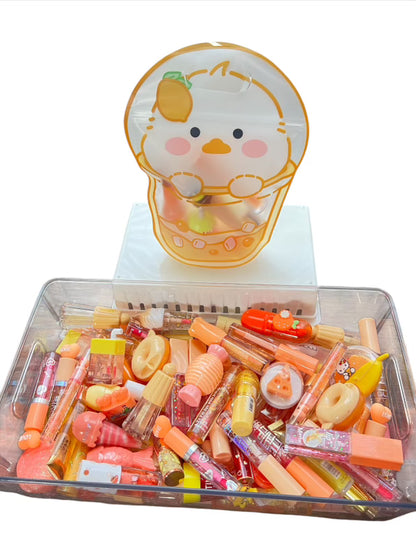 Lippie Bag Kawaii - 7 Beautiful Lipsticks in 4 Colorful Design, Reusable Zipper Bag with Balms,Glosses, Dyes & More.