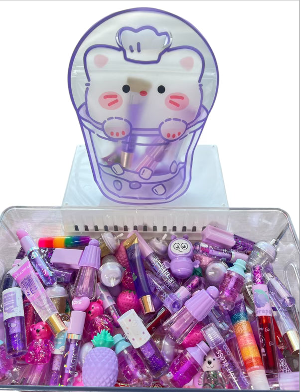 Lippie Bag Kawaii - 7 Beautiful Lipsticks in 4 Colorful Design, Reusable Zipper Bag with Balms,Glosses, Dyes & More.
