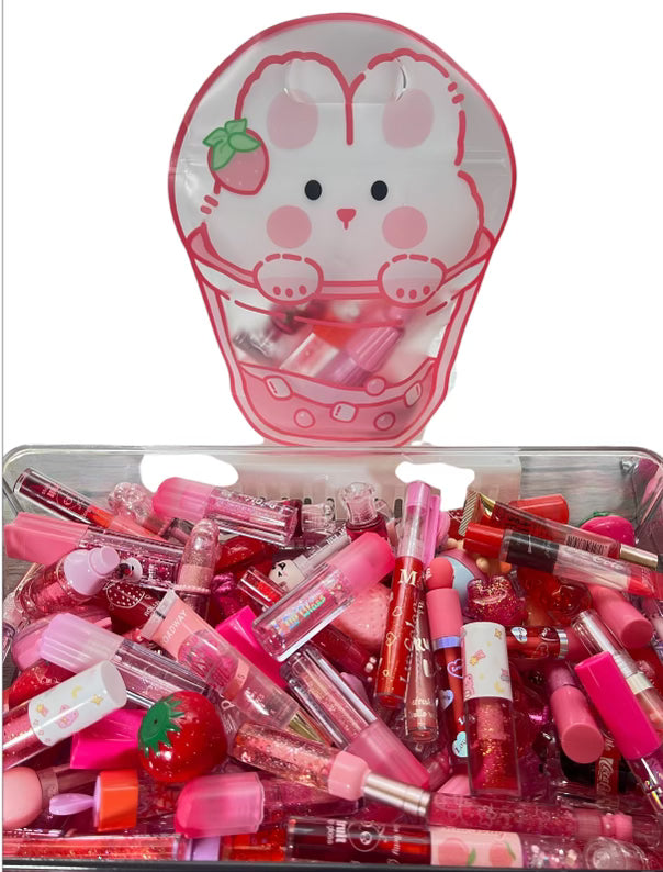 Lippie Bag Kawaii - 7 Beautiful Lipsticks in 4 Colorful Design, Reusable Zipper Bag with Balms,Glosses, Dyes & More.
